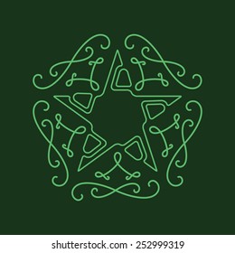 Floral monograms design template with star, graceful lineart logo design. Elegant line art vector illustration.