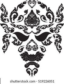 floral monster face, giant face and floral skull vector, images, patterns, tattoos, stickers, backgrounds / southeast asia art design