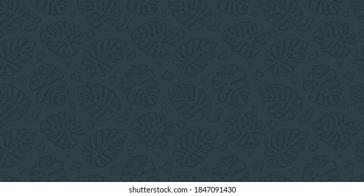 Blumenmonstera-Blatt nahtlose Muster. Monstera nahtlos Muster, türkisfarbiger Hintergrund.Kreativer Hintergrund für Gewebe, Textilien, Tapeten, Postkarten, Bettwäsche, Deckel, Karte, Packpapier