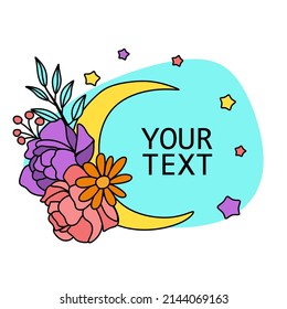 Floral moon crescent moon Beautiful crescent in lineart Botanical moon element Nature