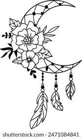 Floral Moon Dreamcatcher Vector - Moon Dream Catcher