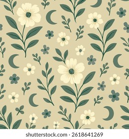 Floral Moon Print Design in Vector