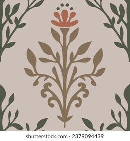Floral morif with flowers in blossom, leaves and branches ornaments. Flourishing and bloom of botany, Spring summer composition. Seamless pattern, wallpaper or background print. Vector in flat style