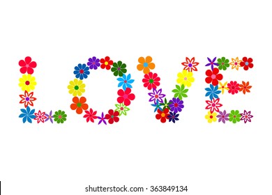 Floral mosaic colourful LOVE word
