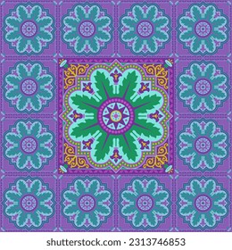 Blumenmosaikfliesen. Vektor Keramik Vintage Muster. Traditionelle Zierfliesen. Mittelmeer, Osmanisch.