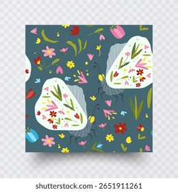 Patrón sin fisuras de polilla floral ilustración sobre fondo verde azulado