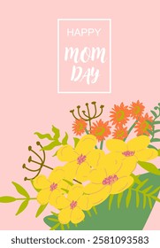 Floral mother's day greeting design with yellow and orange blooms.