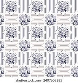 Floral motif Argyle Tiles in stripe lines pattern