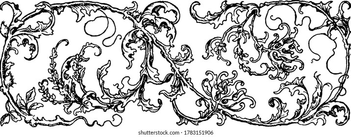A floral motif, the bold pattern that is repeated in a design, vintage line drawing or engraving illustration.