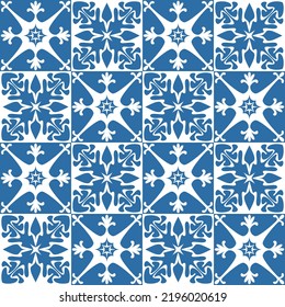 Floral motif for ceramic tiles in Spanish Azulejo style, vector Illustration for design