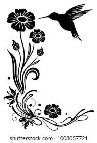 Floral motif with flowers and hummingbird.