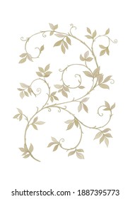 Floral motif of intertwined branches and leavesIn art nouveau style, vintage, old, retro style. Colored vector illustration.