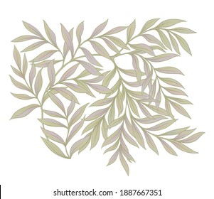 Floral motif of intertwined branches and leavesIn art nouveau style, vintage, old, retro style. Colored vector illustration.