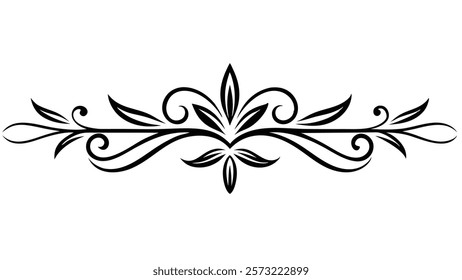 Floral Motif Ornamental Decorative Divider Line with Abstract Filigree and Symmetric Border