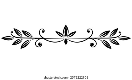 Floral Motif Ornamental Decorative Divider Line with Abstract Filigree and Symmetric Border