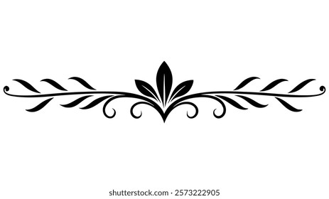 Floral Motif Ornamental Decorative Divider Line with Abstract Filigree and Symmetric Border