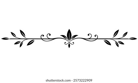 Floral Motif Ornamental Decorative Divider Line with Abstract Filigree and Symmetric Border