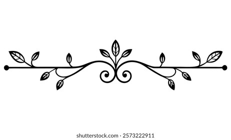 Floral Motif Ornamental Decorative Divider Line with Abstract Filigree and Symmetric Border