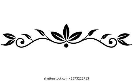 Floral Motif Ornamental Decorative Divider Line with Abstract Filigree and Symmetric Border