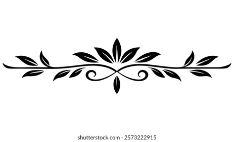 Floral Motif Ornamental Decorative Divider Line with Abstract Filigree and Symmetric Border