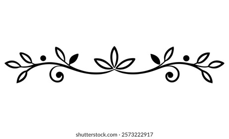 Floral Motif Ornamental Decorative Divider Line with Abstract Filigree and Symmetric Border