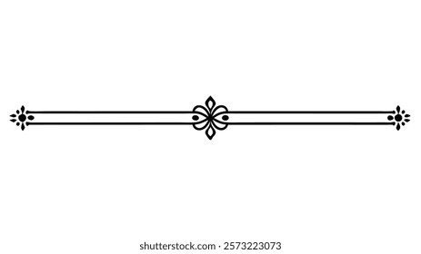 Floral Motif Ornamental Decorative Divider Line with Abstract Filigree and Symmetric Border