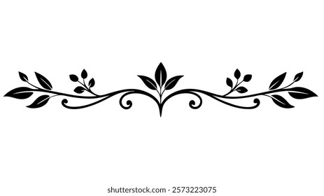 Floral Motif Ornamental Decorative Divider Line with Abstract Filigree and Symmetric Border