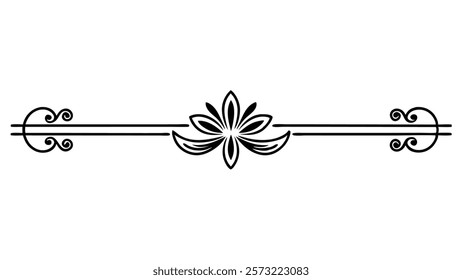 Floral Motif Ornamental Decorative Divider Line with Abstract Filigree and Symmetric Border