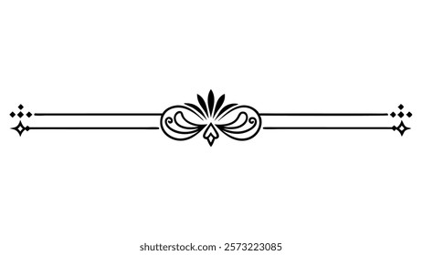 Floral Motif Ornamental Decorative Divider Line with Abstract Filigree and Symmetric Border