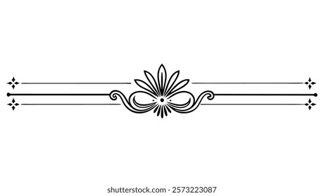 Floral Motif Ornamental Decorative Divider Line with Abstract Filigree and Symmetric Border