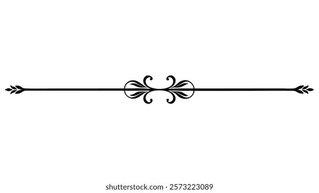 Floral Motif Ornamental Decorative Divider Line with Abstract Filigree and Symmetric Border