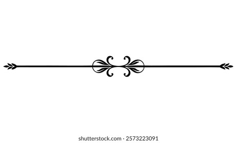 Floral Motif Ornamental Decorative Divider Line with Abstract Filigree and Symmetric Border