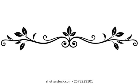 Floral Motif Ornamental Decorative Divider Line with Abstract Filigree and Symmetric Border