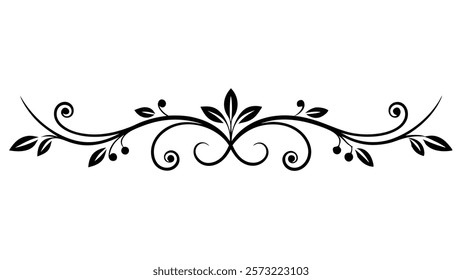 Floral Motif Ornamental Decorative Divider Line with Abstract Filigree and Symmetric Border