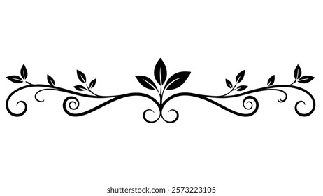 Floral Motif Ornamental Decorative Divider Line with Abstract Filigree and Symmetric Border