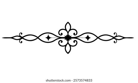 Floral Motif Ornamental Decorative Divider Line with Abstract Filigree and Symmetric Border