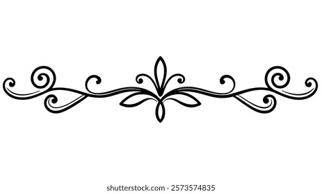 Floral Motif Ornamental Decorative Divider Line with Abstract Filigree and Symmetric Border