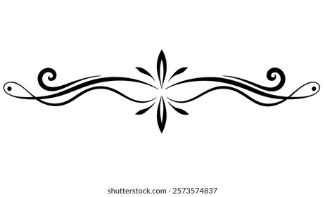 Floral Motif Ornamental Decorative Divider Line with Abstract Filigree and Symmetric Border