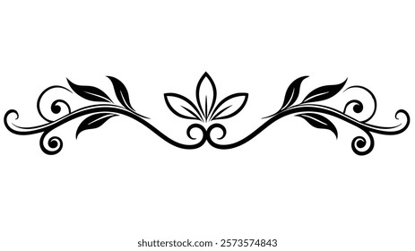 Floral Motif Ornamental Decorative Divider Line with Abstract Filigree and Symmetric Border