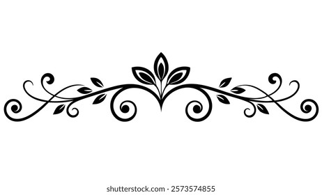 Floral Motif Ornamental Decorative Divider Line with Abstract Filigree and Symmetric Border