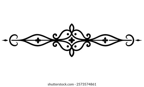 Floral Motif Ornamental Decorative Divider Line with Abstract Filigree and Symmetric Border