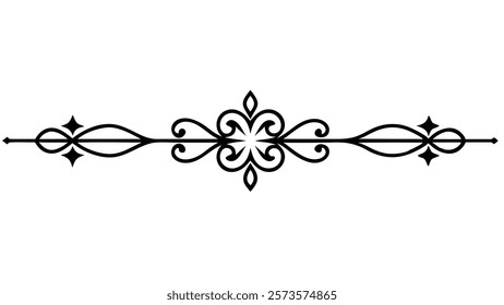 Floral Motif Ornamental Decorative Divider Line with Abstract Filigree and Symmetric Border