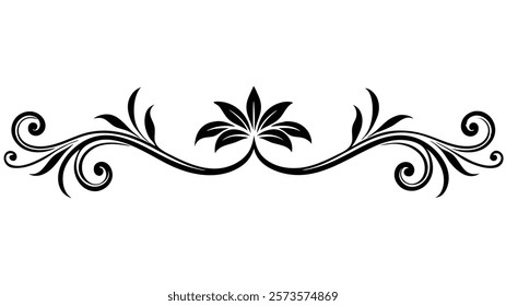Floral Motif Ornamental Decorative Divider Line with Abstract Filigree and Symmetric Border
