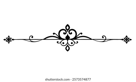 Floral Motif Ornamental Decorative Divider Line with Abstract Filigree and Symmetric Border