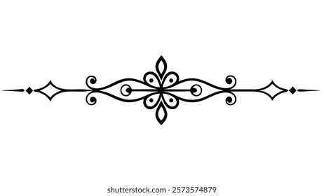 Floral Motif Ornamental Decorative Divider Line with Abstract Filigree and Symmetric Border