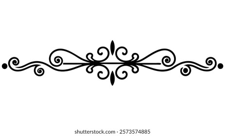 Floral Motif Ornamental Decorative Divider Line with Abstract Filigree and Symmetric Border