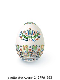 Floral motif painted Easter egg over white background, vector illustration