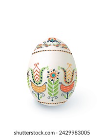 Floral motif painted Easter egg over white background, vector illustration