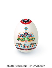 Floral motif painted Easter egg over white background, vector illustration