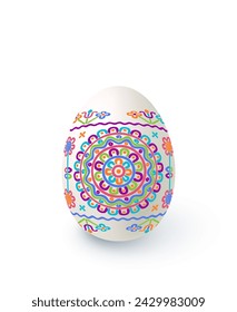 Floral motif painted Easter egg over white background, vector illustration